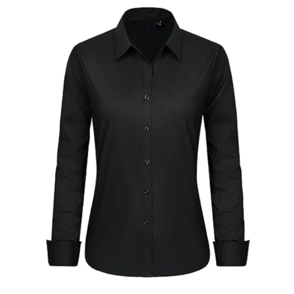 Button Down Long Sleeve Stretch Solid Work Shirt Black - Picture 3 of 6